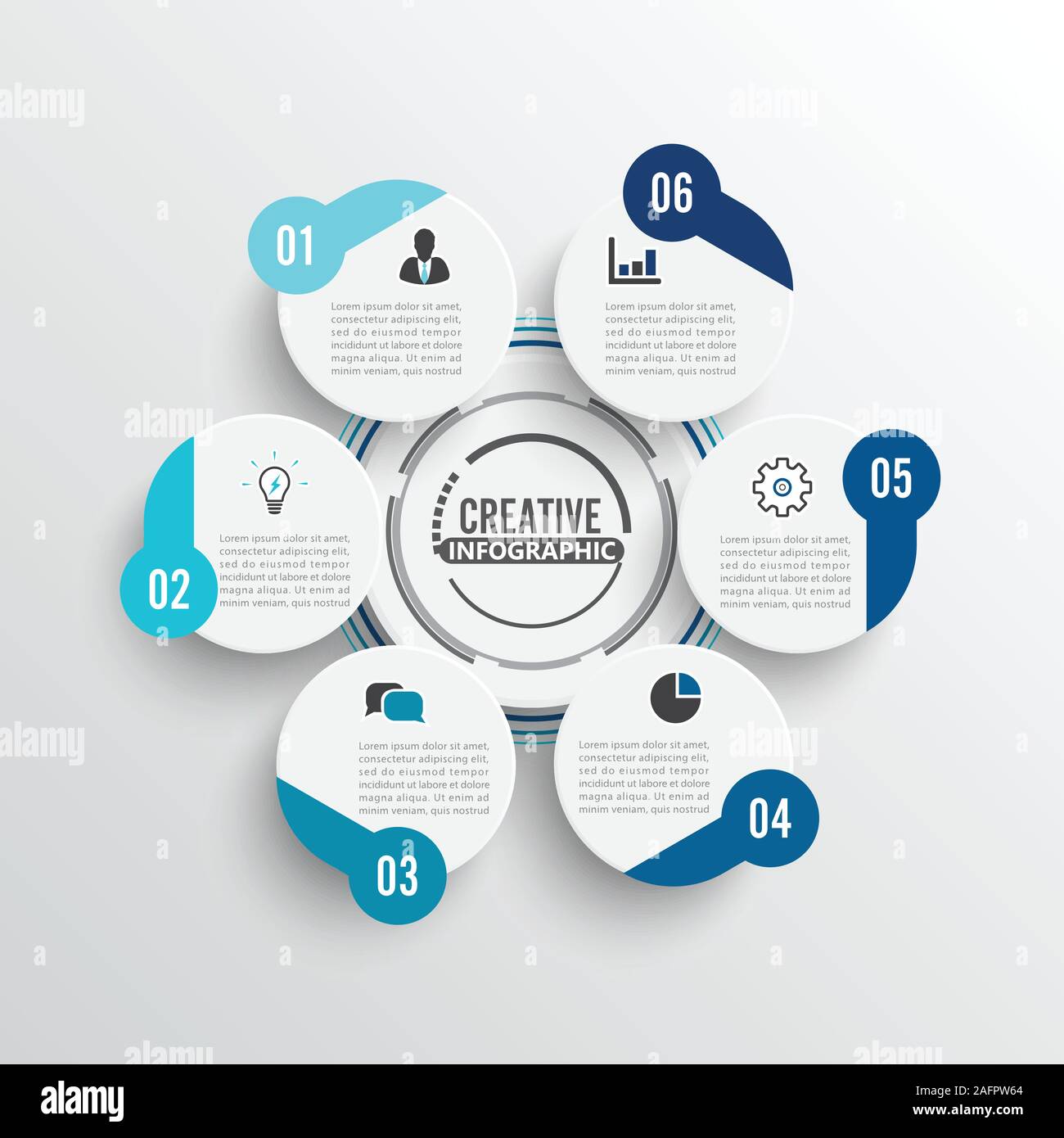 Illustrazione Vettoriale infographics 6 opzioni. Modello per brochure, business, web design. Illustrazione Vettoriale