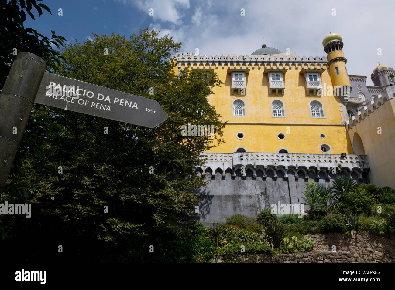 Segno che puntano a palazzo, pena Palace, Sintra Lisboa, Portogallo, Europa Foto Stock
