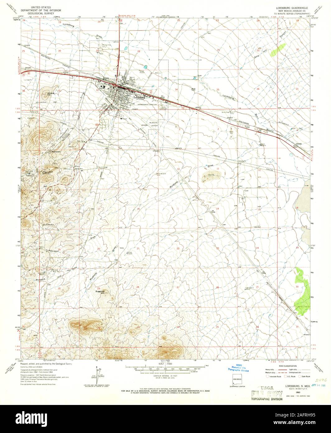 USGS TOPO Map New Mexico NM Lordsburg 191343 1963 24000 Restauro Foto Stock