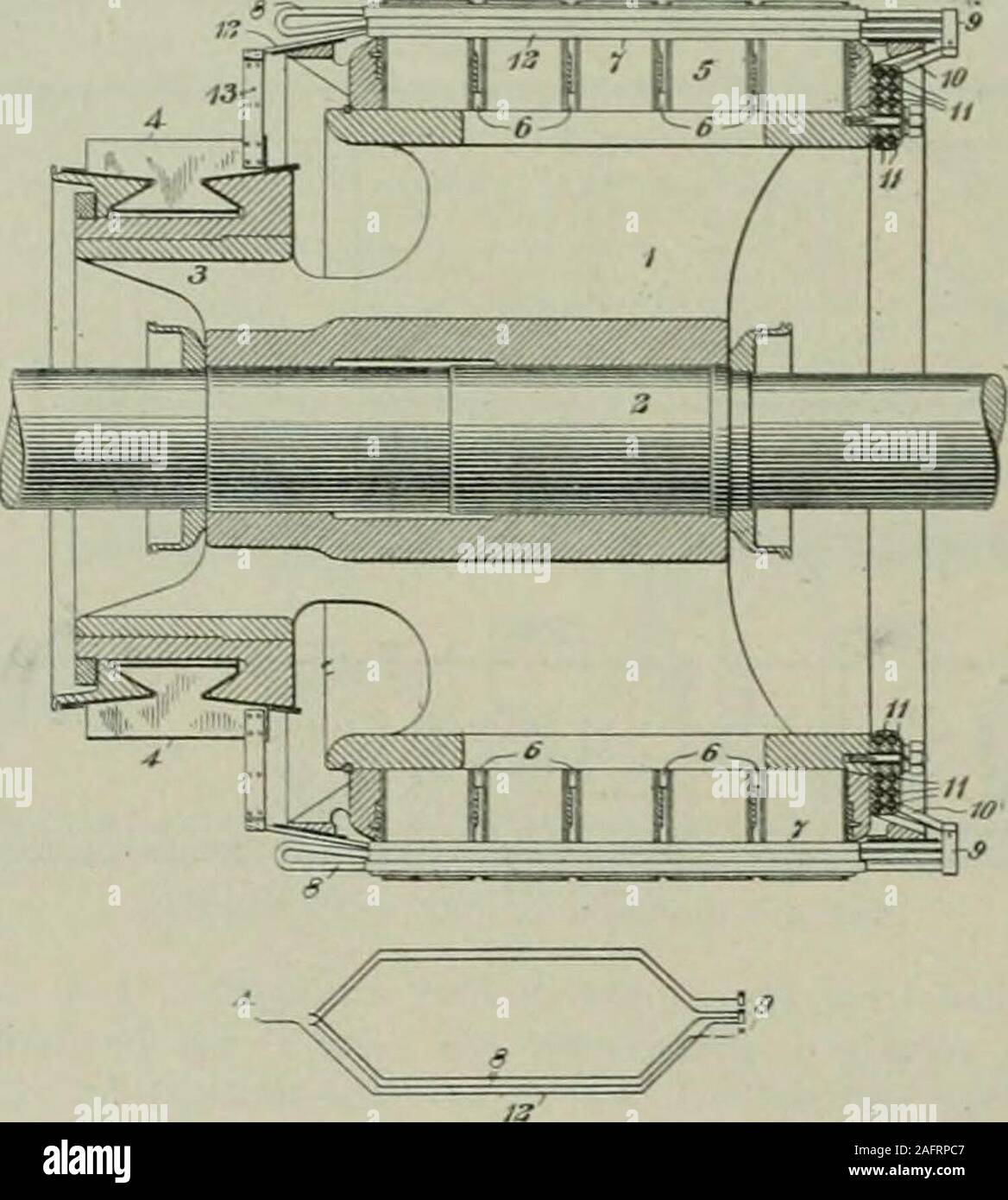 . Mondo elettrico. , La perdita di avvolgimento a causa della intro-riduzione della resistenza può essere relativamente piccolo, e quando thearmature sta ruotando questa perdita è distribuita in successione attraverso tuttele resistenze, rendendo così la perdita media per la resistenza leadvery piccolo. Vari modi di introdurre una tale resistenza può beemployed; ma per fornire la quantità desiderata di resistenza e inil tempo stesso così dispose che sarà sostenuto saldamente sottoil relativamente rapida rotazione dell'armatura è un problema somewhatdifficult. In motori di grossa potenza impiegata per il funzionamento vehicl ferroviarie Foto Stock