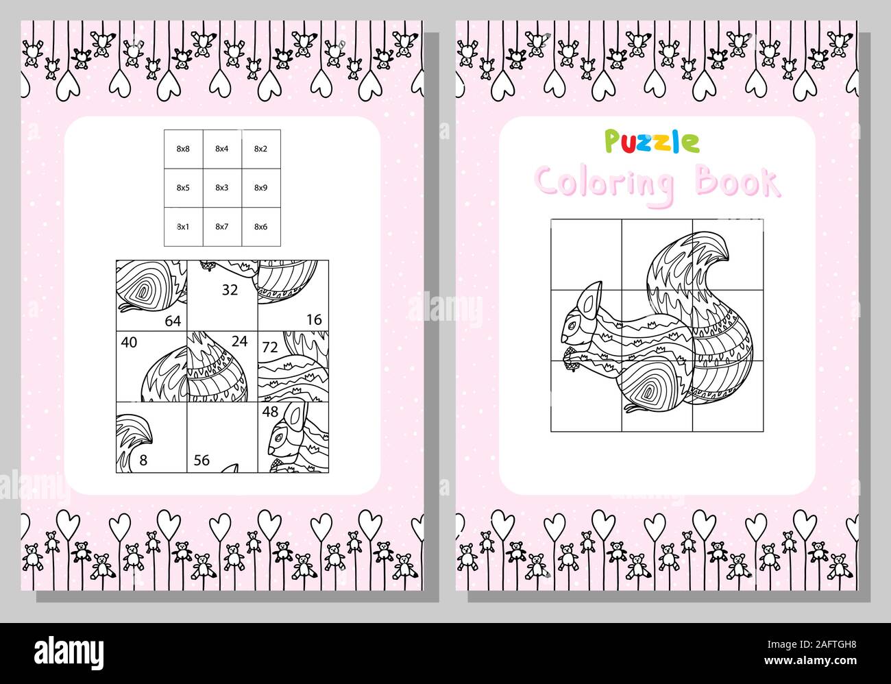 Tabella di moltiplicazione. Puzzle libro da colorare lo scoiattolo con un urto. Vettore Illustrazione Vettoriale