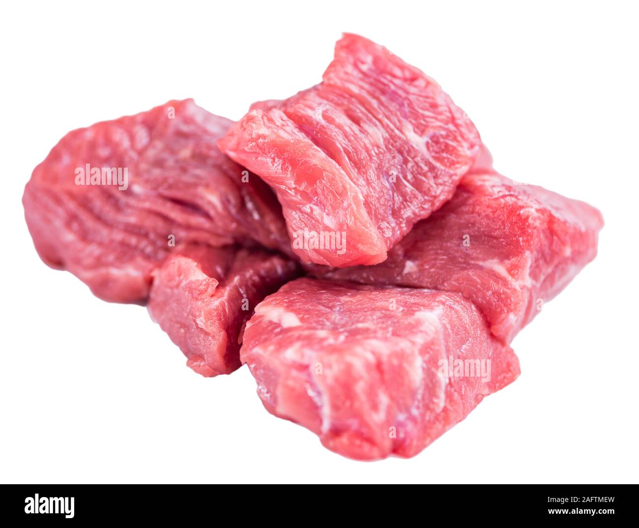 Un trito di carne di manzo (messa a fuoco selettiva) isolato su sfondo bianco Foto Stock