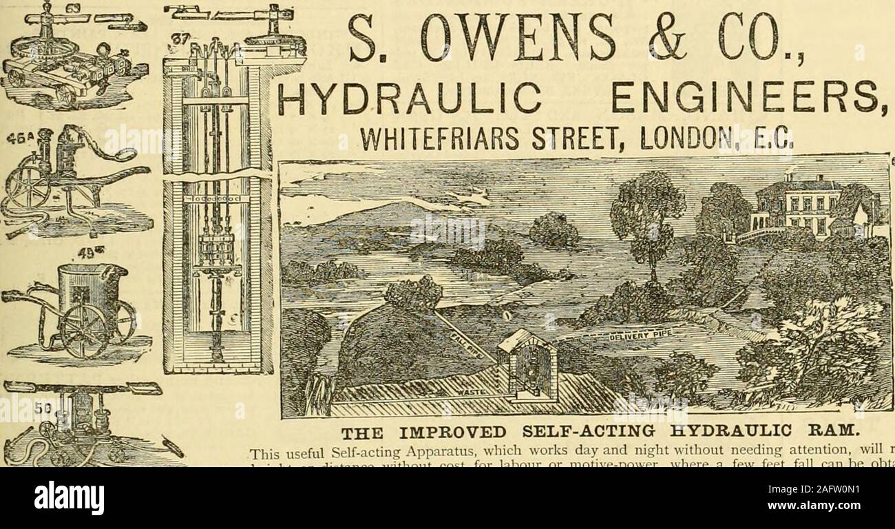 . I giardinieri' cronaca : un settimanale illustrato ufficiale di orticoltura e allied soggetti. S. OWENS & CO. RAULIC INGEGNERI, WHITEFRIARS STREET, Londra, E.G.. Pubblico o privato,Establisliments profondo bene le pompe per il cavallo, canto, vapore o altro potere.PORTABLE irrigatori, con raddoppiare o triplicare barili per cavallo orSteam potenza. [Giardini, &c. No. 4612. Doppia migliorata azione di pompe in Barrow per WateringNo. 49&LT;?. SWING galvanizzato portatori di acqua per uso giardino.No. così e SV- farm e MANSION motori Fire di ogni descrizione.n., 38. Liquido PORTATILE M.-NURE pompe, sulle gambe, con tubo flessibile aspirazione. Foto Stock