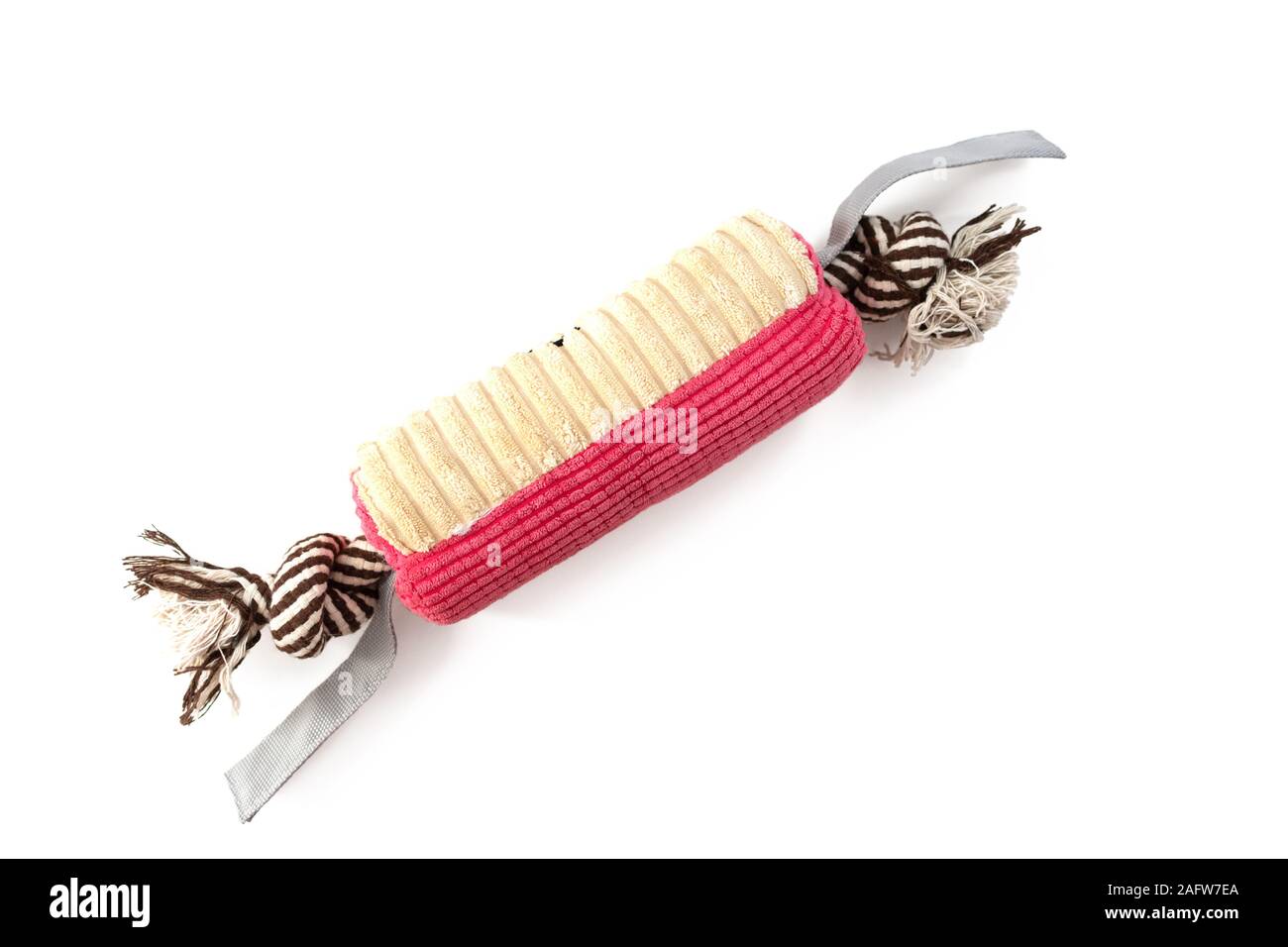 Colorato giocattolo morbido con fune per denti di cane isolato su sfondo bianco. Giocattolo per cane denti per masticare. Foto Stock