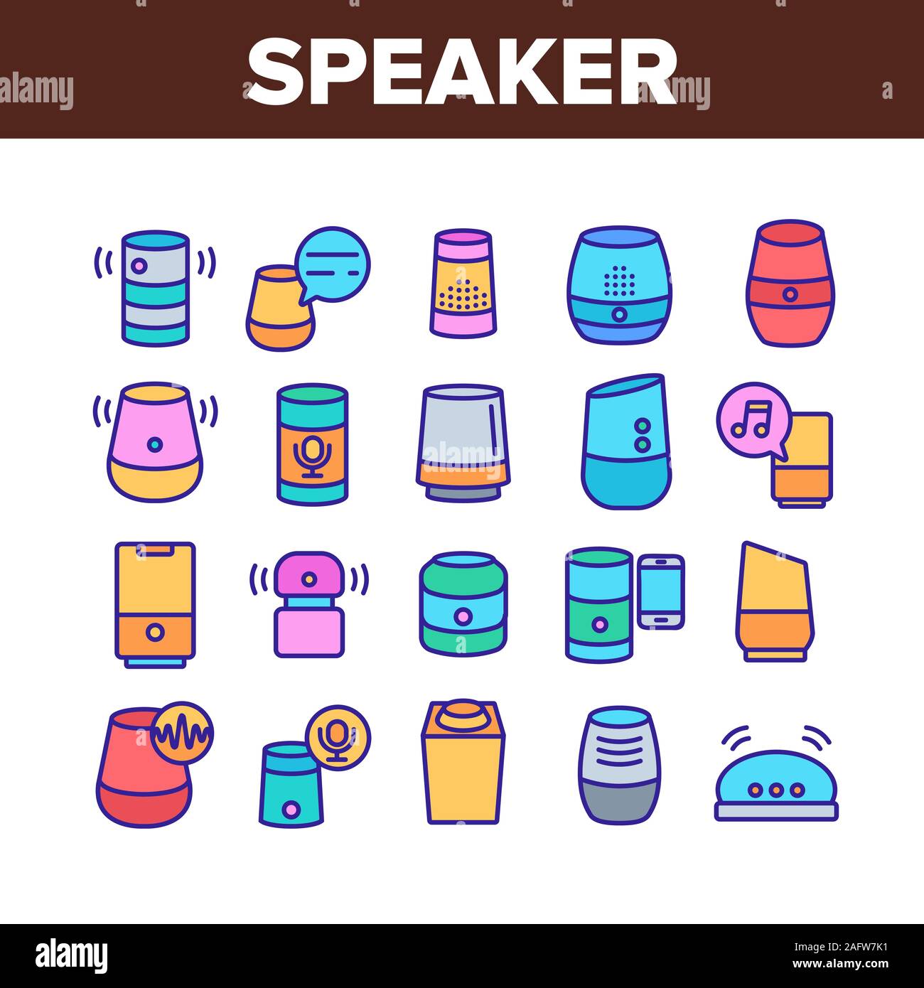 Assistente di altoparlanti raccolta di set di icone vettore Illustrazione Vettoriale