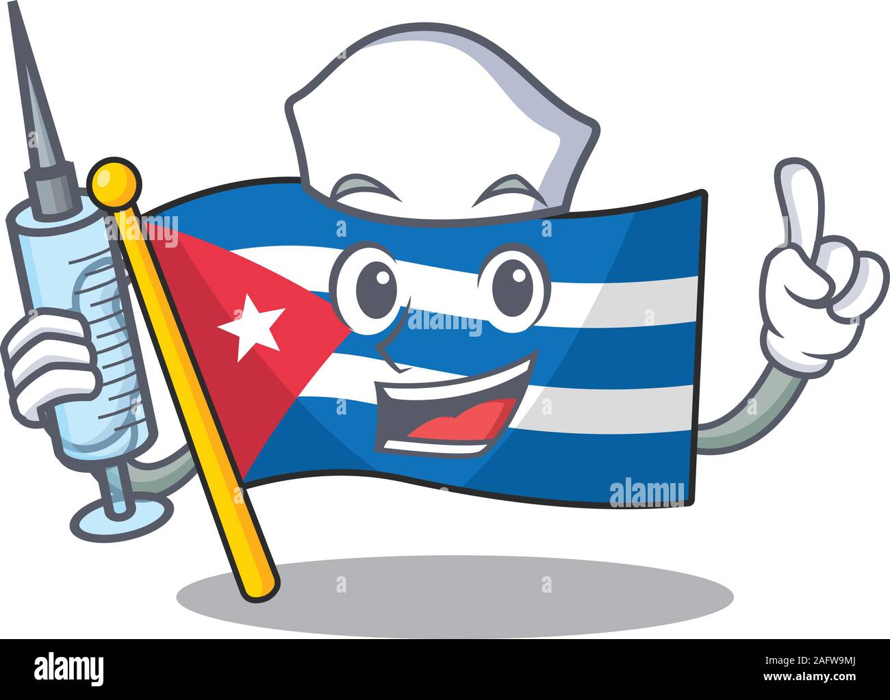 Ospitale carino infermiera bandiera cuba di scorrimento stile cartoon tenendo la siringa Illustrazione Vettoriale