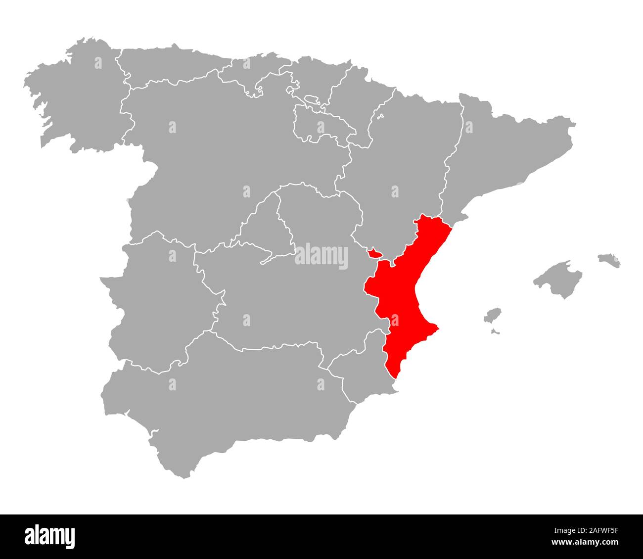 Mappa di Valencia in Spagna Foto Stock