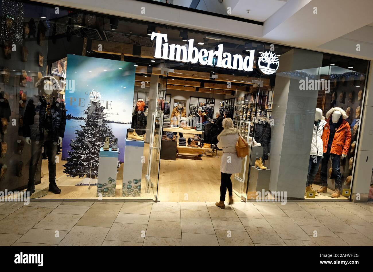 Timberland fashion store, chapelfield shopping mall, Norwich, Norfolk, Inghilterra Foto Stock