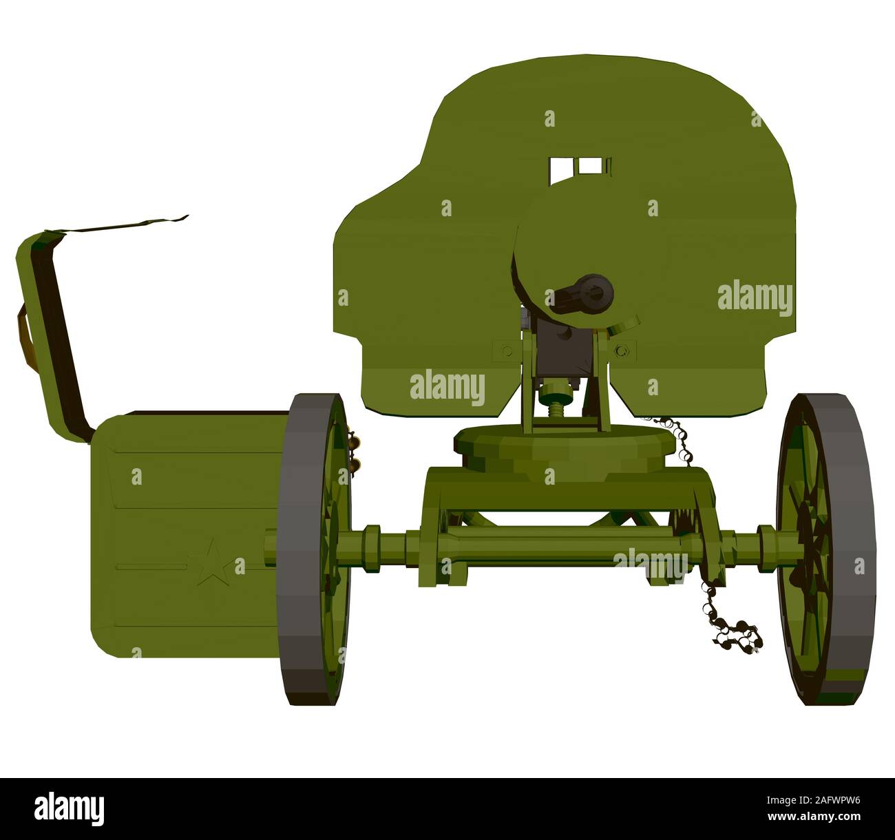 Forma poligonale mitragliatrice Maxim. Mitragliatrice isolato su uno sfondo bianco. Vista frontale. 3D. Illustrazione Vettoriale. Illustrazione Vettoriale