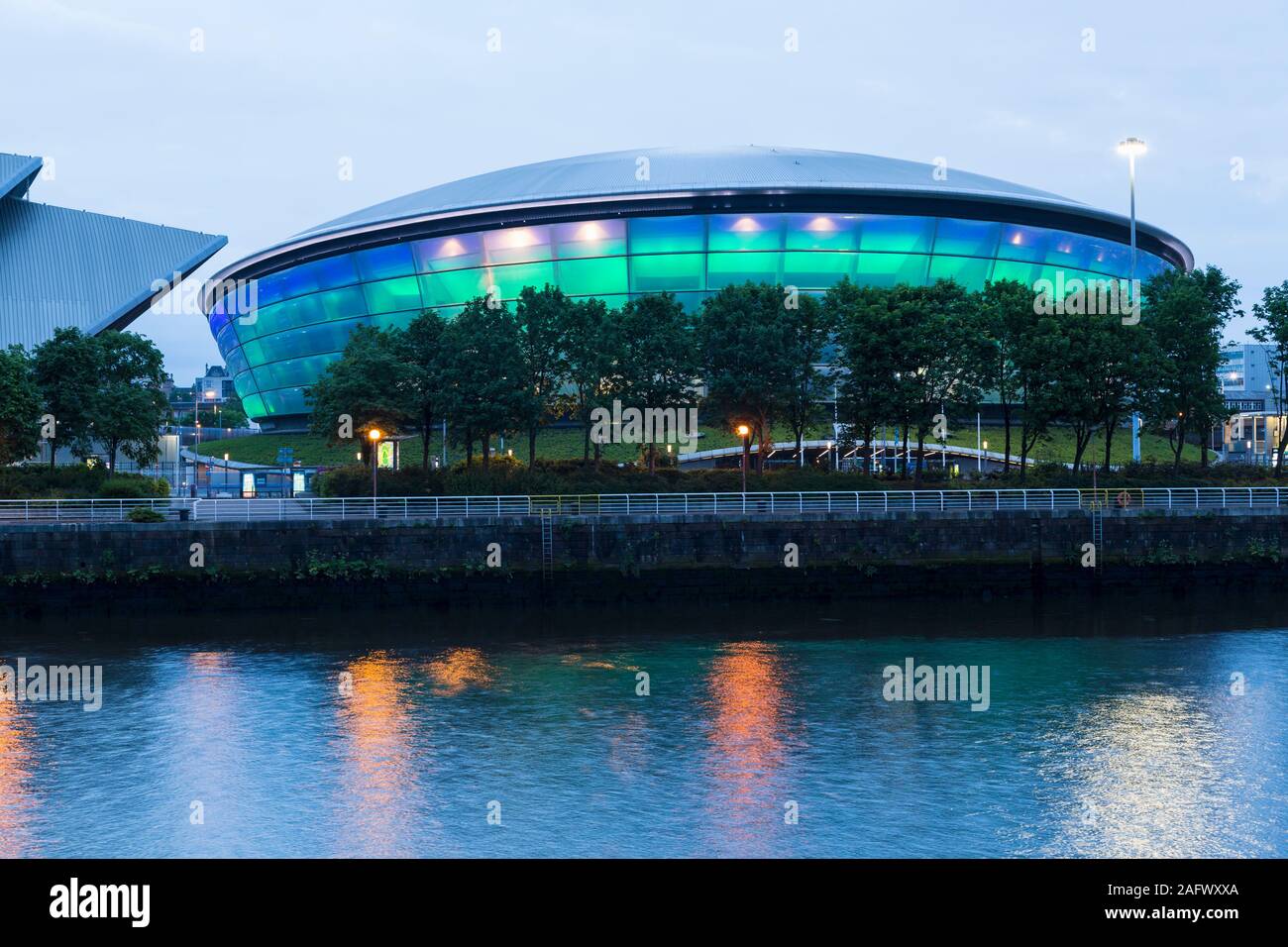 Il SECC idro sala concerti al tramonto, Glasgow, Scozia Foto Stock