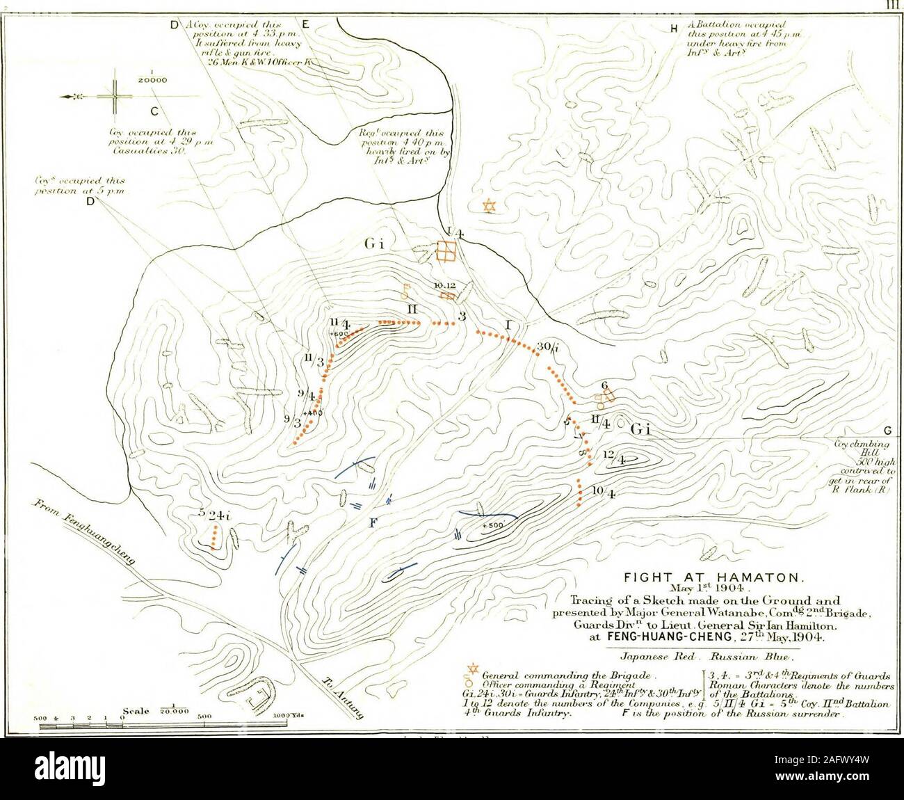 . Un addetto del personale di scarto-libro durante la guerra Russo-Giapponese. hness dei nostri cannoni a valledel storming di Talana Hill hanno costi di noi ? TheRussian cannoni erano puntato in ogni direzione andgallantly mantenuto il loro fuoco per un tempo, ma il dis-oneri erano sempre meno frequenti come thelayers furono abbattuti. Il fucile incendio anche slackeneddown, ma lo scavo ancora è andato su e fu tempodi fare un fine. Generale Watanabe quindi orderedthe decima impresa del quarto delle guardie per caricare conla baionetta. In quel momento è andato in alto la bandiera bianca !mi chiedo se ho scritto questa storia così come torender comme Foto Stock