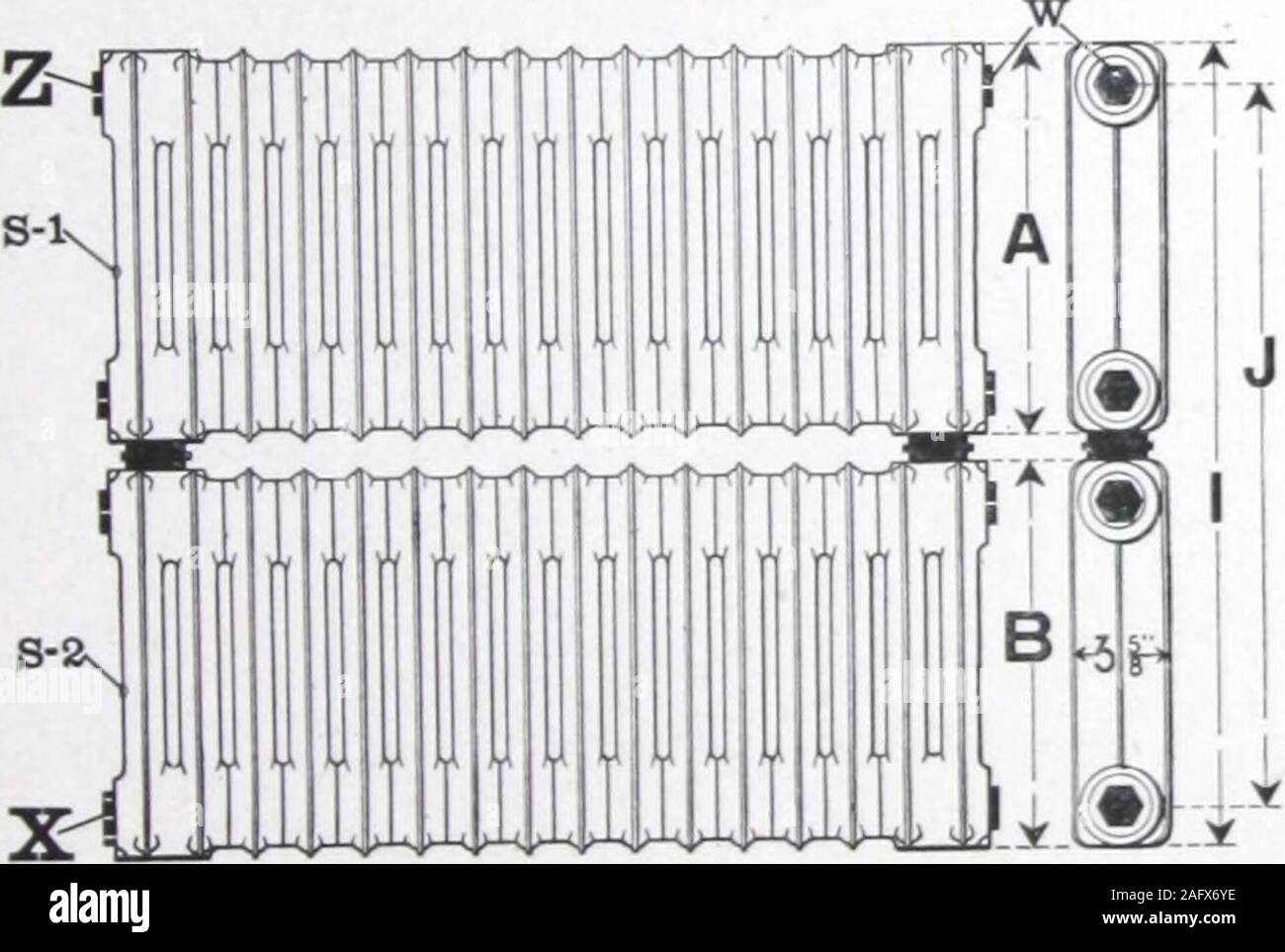 . La caldaia e il radiatore : Catalogo n. 1146.. T RADIATORI DI SOLLEVAMENTO DI DUE LIVELLI UK ill. Dimens,ons 15+15 15+2 22 + 22 A 14ft a. 14ft a. 21". B 14ft a. 21h. 21". Ho 29J". U7. 44K in.J 26%- 34 a. 41h. Radiatori a muro dei radiatori tre livelli ad alta Foto Stock