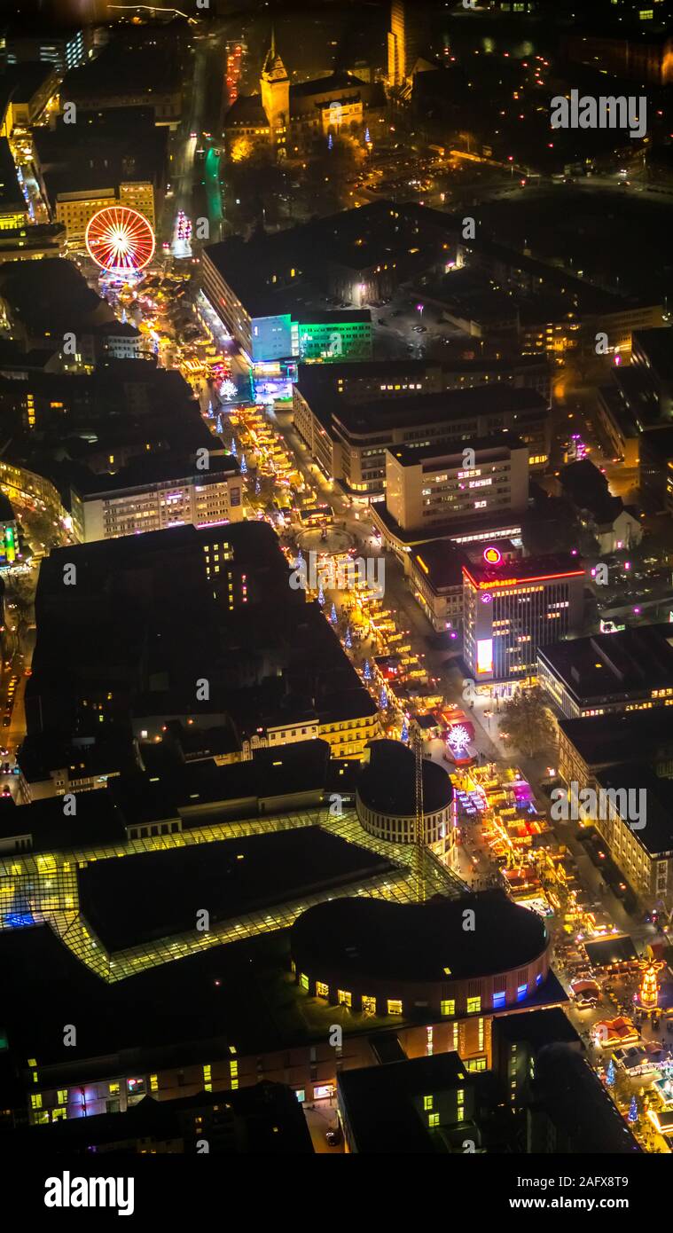 Foto aerea, Königstraße, mercato di Natale, zona pedonale, Duisburg-Mitte, Duisburg, la zona della Ruhr, Renania settentrionale-Vestfalia, Germania, DE, Europa, uccelli- Foto Stock
