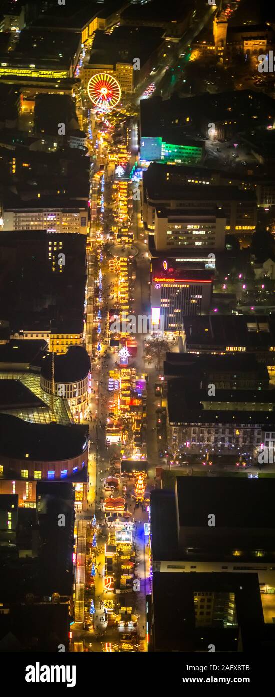 Foto aerea, Königstraße, mercato di Natale, zona pedonale, Duisburg-Mitte, Duisburg, la zona della Ruhr, Renania settentrionale-Vestfalia, Germania, DE, Europa, uccelli- Foto Stock