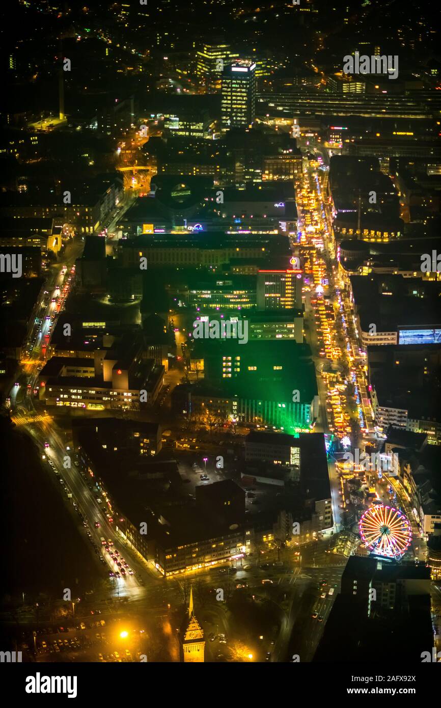Foto aerea, Königstraße, mercato di Natale, zona pedonale, Duisburg-Mitte, Duisburg, la zona della Ruhr, Renania settentrionale-Vestfalia, Germania, DE, Europa, uccelli- Foto Stock