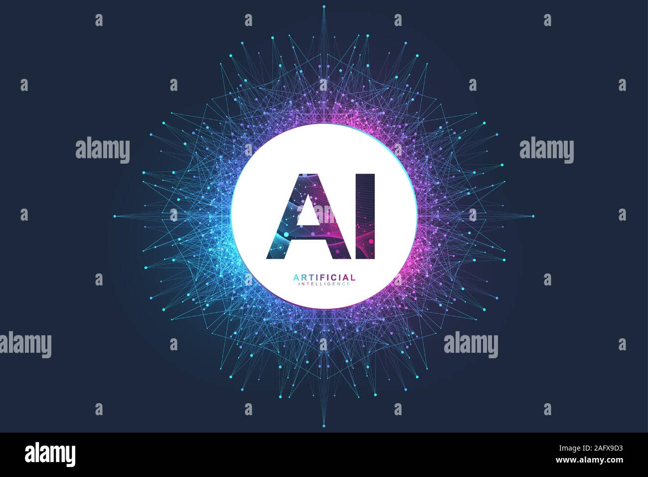 Intelligenza artificiale Logo. Intelligenza artificiale e macchina il concetto di apprendimento. Il simbolo di vettore IA. Reti neurali e un altro moderne tecnologie Illustrazione Vettoriale