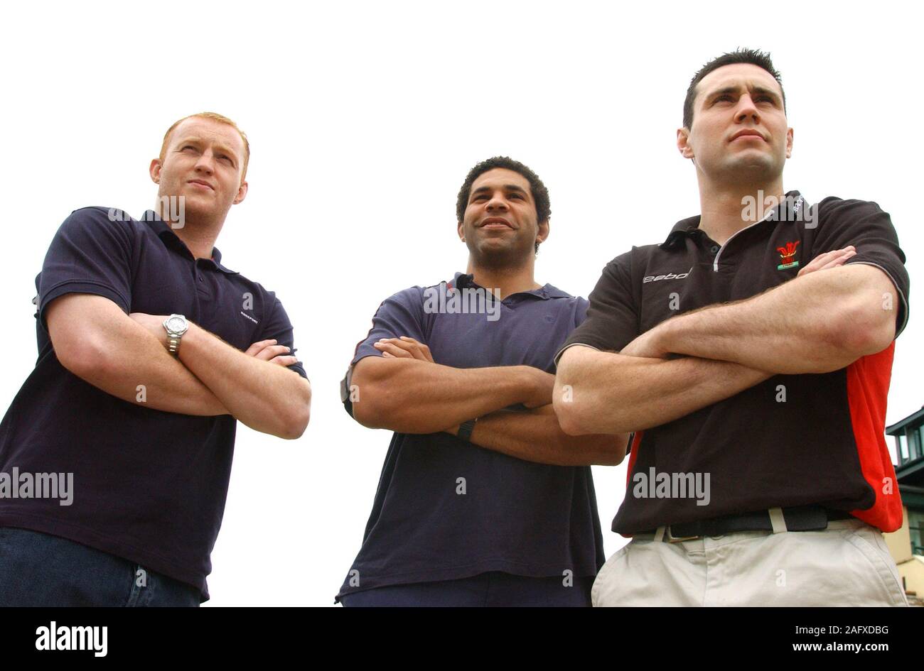 Tre del Galles' capatins per il Tour Down Under foto della Vale of Glamorgan Hotel oggi ( Domenica 11/5/03 ). Nella foto è raffigurato da sinistra a destra Martyn Williams, Colin Charvis e Stephen Jones. Foto Stock