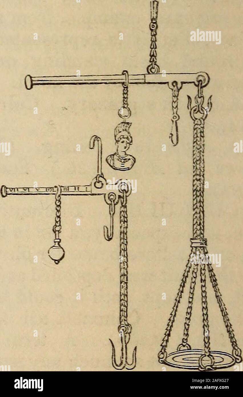 . Il compagno illustrato al dizionario Latino e Greco lessico; formare un glossario di tutte le parole che rappresentano gli oggetti visibili connesso con le arti, produce e ogni giorno la vita dei Greci e dei romani, con rappresentazioni di quasi due mila oggetti di antiquariato. orecchie da parte iof gli alberi delle tre lance, ciascuno queste ha un loop apposta per loro,simile a ciò che è visto in illus-tration qui allegata, che rappresenta abroken lancia giacente sul foregroundof il mosaico pompeiano sopra gli uomini-ziona ; e come la testa di esso isturned verso i Persiani, isquite trasparente t Foto Stock