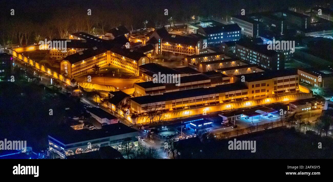 Foto aerea dell'impianto di correzzione Krümede, JVA Krümede a Bochum, volo notturno su Bochum, Bochum, Ruhrgebiet, Germania, Europa foto aerea, Foto Stock