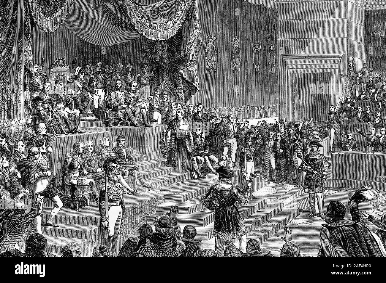 Royal sessione 4 giugno 1814 nel Palais Bourbon, Parigi, Francia. Illustrazione di antiquariato. 1890. Foto Stock