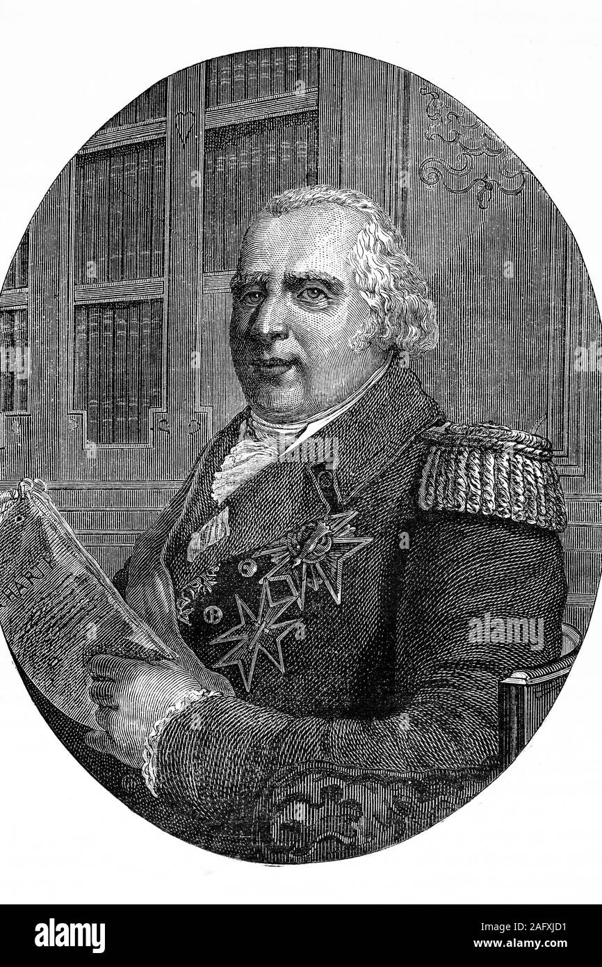Luigi XVIII di Francia. 1755-1824. Re di Francia. Era il re dal 6 aprile 1814 al 20 marzo 1815. Illustrazione di antiquariato. 1890. Foto Stock