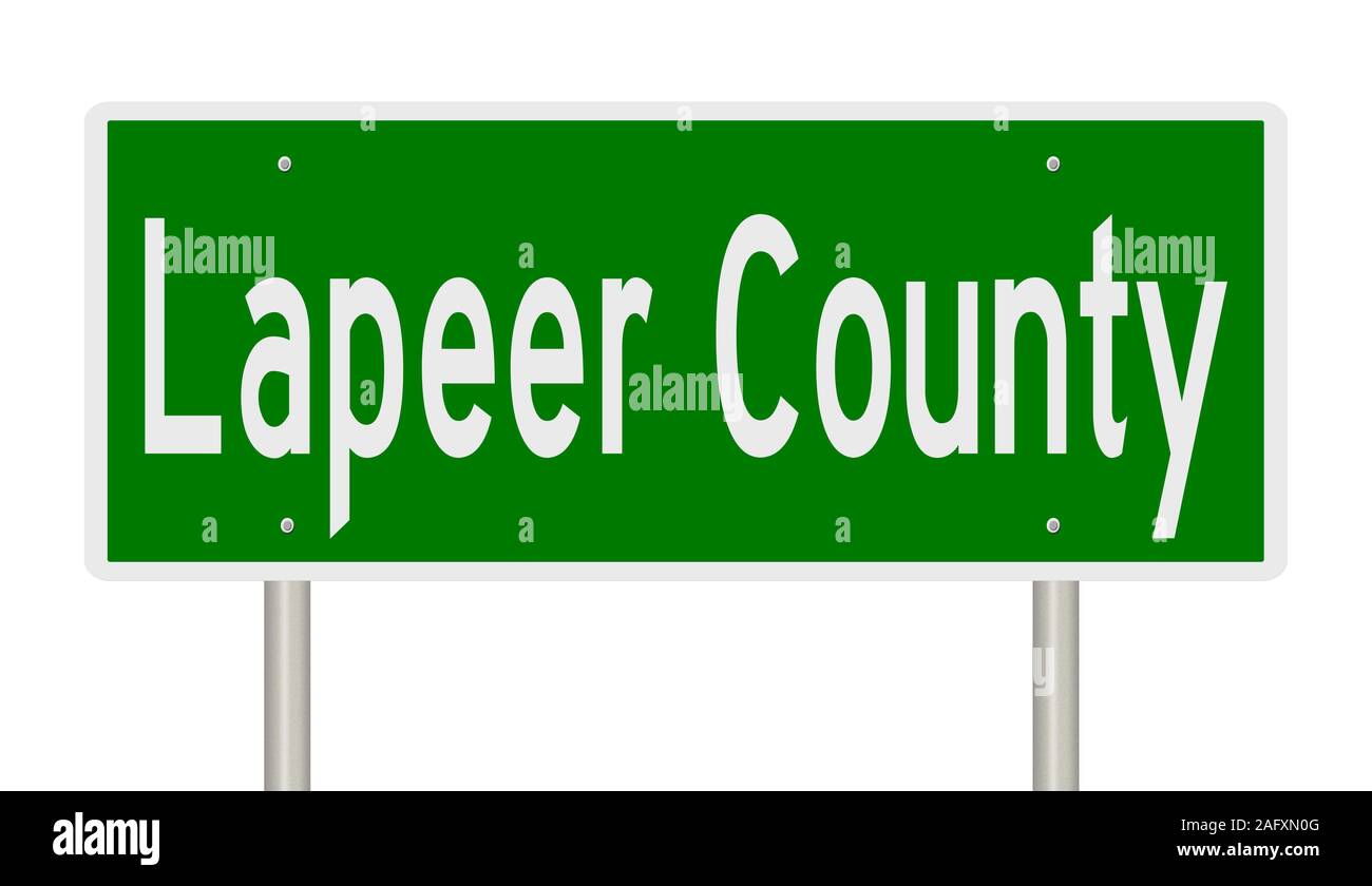 Il rendering di un verde 3d autostrada segno per Lapeer County Foto Stock
