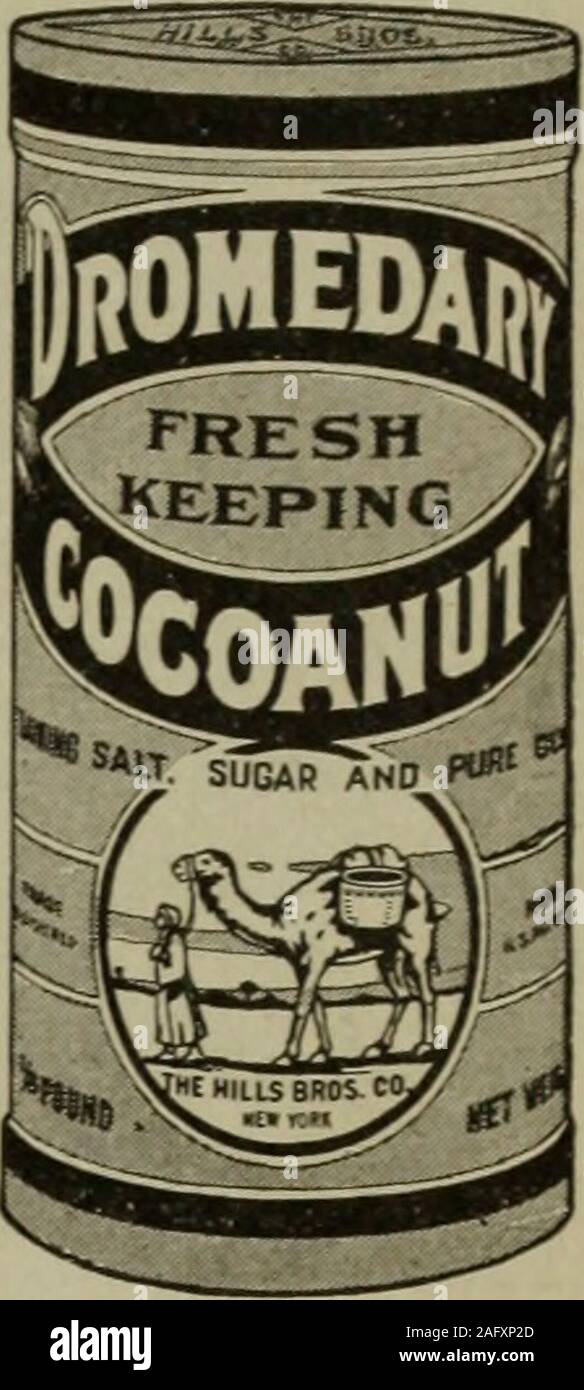 . Cucina americana. Un pacchetto One-Cake libera l'ultimo brandello di dromedario Cocoanutis così fresca e umida e piena offlavor come prima. Il nostro nuovo processo^ rende questo possibile. Non dimenticate mai tosay dromedario al momento dell'ordine. Se si desidera allegare 5c per imballaggio e affrancatura) andyour grocers nome, saremo lieti di inviarvi, libera, un pacchetto prova-abbastanza per fare uno largecake. Ci sarà anche una 10c Cookie-Cutter e Cucinare Libro di 40 invitanti cocoanut ricette. Il HILX£ Brothers Company Dept. G, 375 Washington Street, New York freschi e umidi come se fresco grattugiato. Ho ESSONS IN CUCINA *^266 "ea"onable m Foto Stock