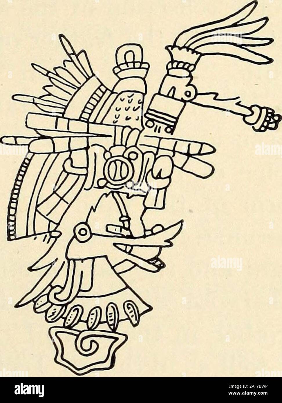 . Messico e America Centrale antichità, i sistemi di calendario e di storia;. c (1 Fig. 78. Simboli e figure di Quetzalcoatl, da Messicana di codices. come ornamento di piume, levandosi in piedi fuori rigidamente dalla nuca di theneck, che in Aztec Sahagun testo è chiamato una volta cuezaluitoncatl, fanlike ornamento di red guacamayo piume , e un altro timequetzal-coxol-tlamamalli, dorsale ornamento quetzal e partridgefeathers , è nei nostri quadri sempre disegnato come la foto nel codex theBorgian, Codex Vaticanus B, la Vienna codex, e il codex MixtecColombino (Dorenberg codex) ; che è costituita Foto Stock