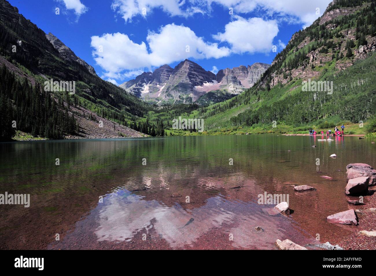 Maroon Bells in Colorado Montagne Rocciose Foto Stock