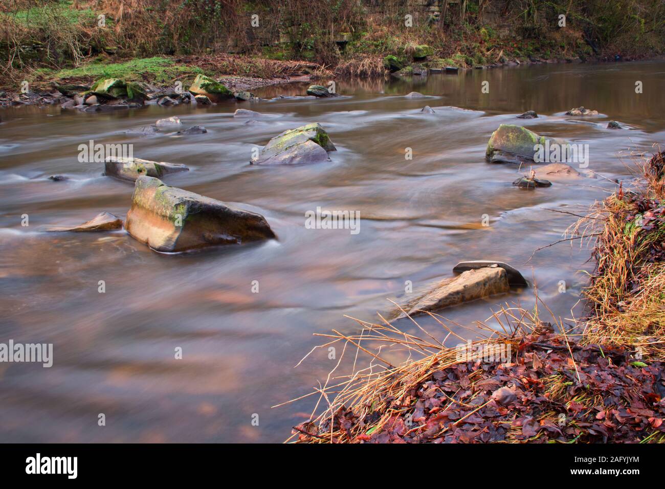 Sulla grassy di Pendle acqua in autunno con le increspature rendere piacevole patterm Foto Stock