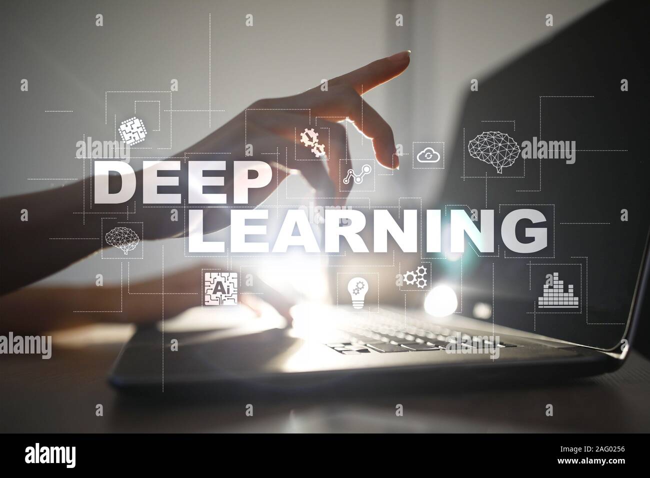 Deep machine learning intelligenza artificiale in smart factory o soluzione di tecnologia Foto Stock