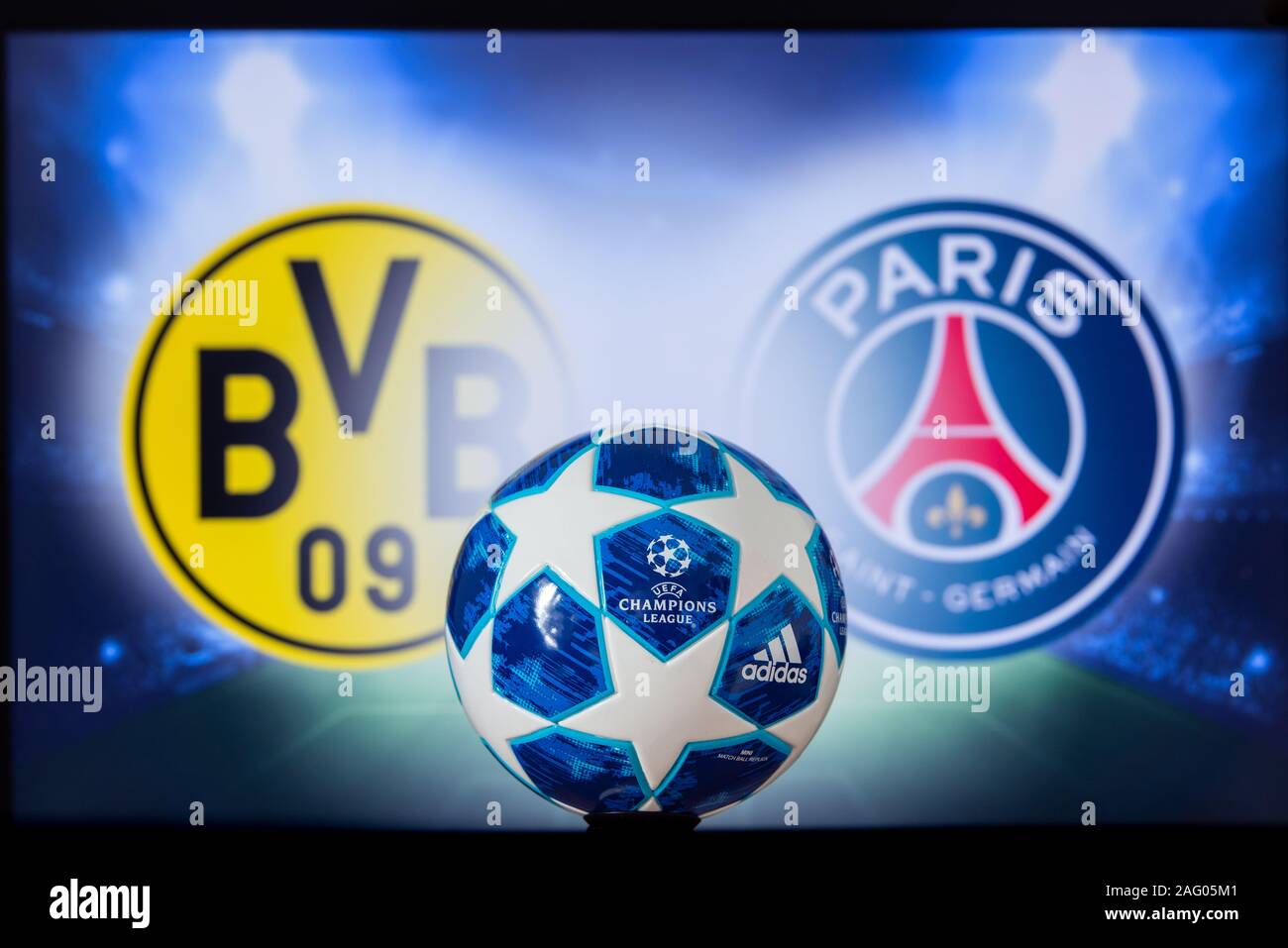 UEFA Champions League 2020, Round del 16 UCL calcio, stadio di knockout, playoff, ufficiale Adidas palla calcio 2020 Foto Stock