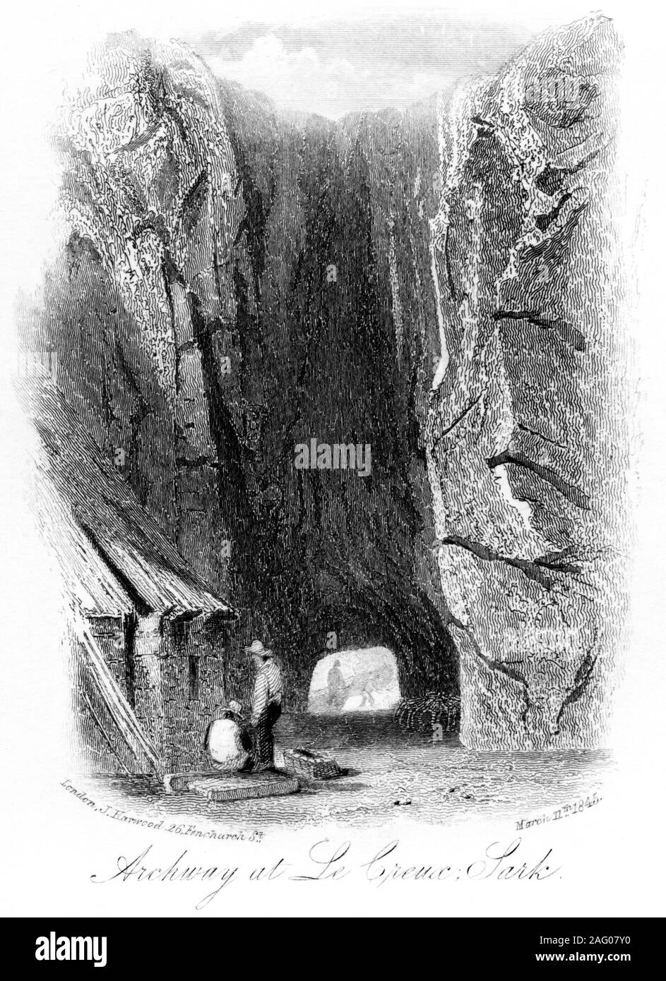 Una incisione di Archway a Le Creux, Sark datata 11 marzo 1845 scansionati ad alta risoluzione. Ritiene copyright free. Foto Stock