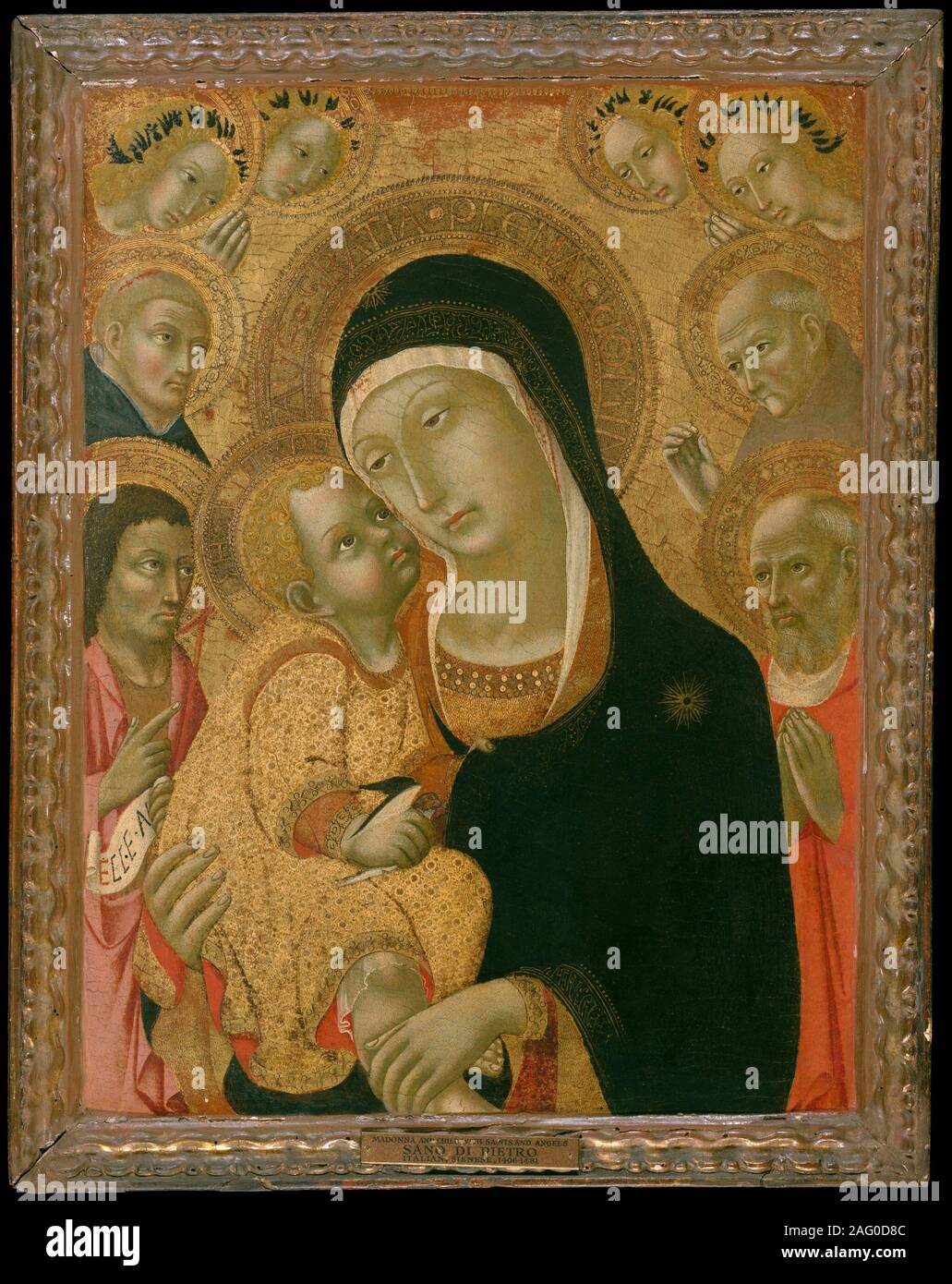 Madonna con il Bambino e i Santi Giovanni Battista, Girolamo, Pietro Martire, e Bernardino e quattro angeli, ca. 1425 - prima che la ca. 1467. Foto Stock