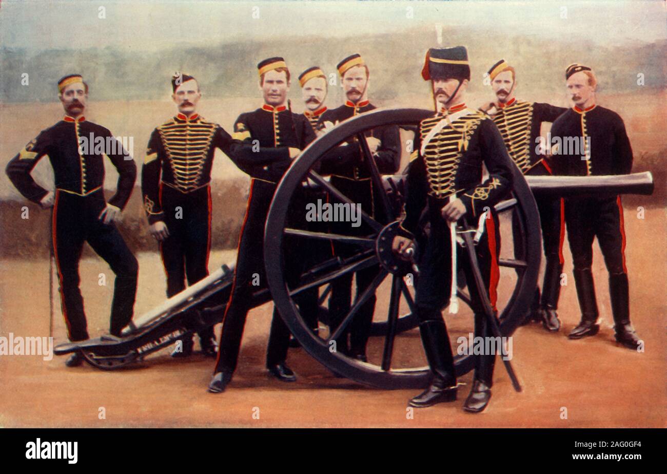 'Sergeants della Royal Artillery a cavallo con un 12-Pounder', 1900. Da "Il Sud Africa e la guerra Transvaal, Vol. II", da Luigi Creswicke. [T. C. &AMP; E. C. Jack, Edimburgo, 1900] Foto Stock