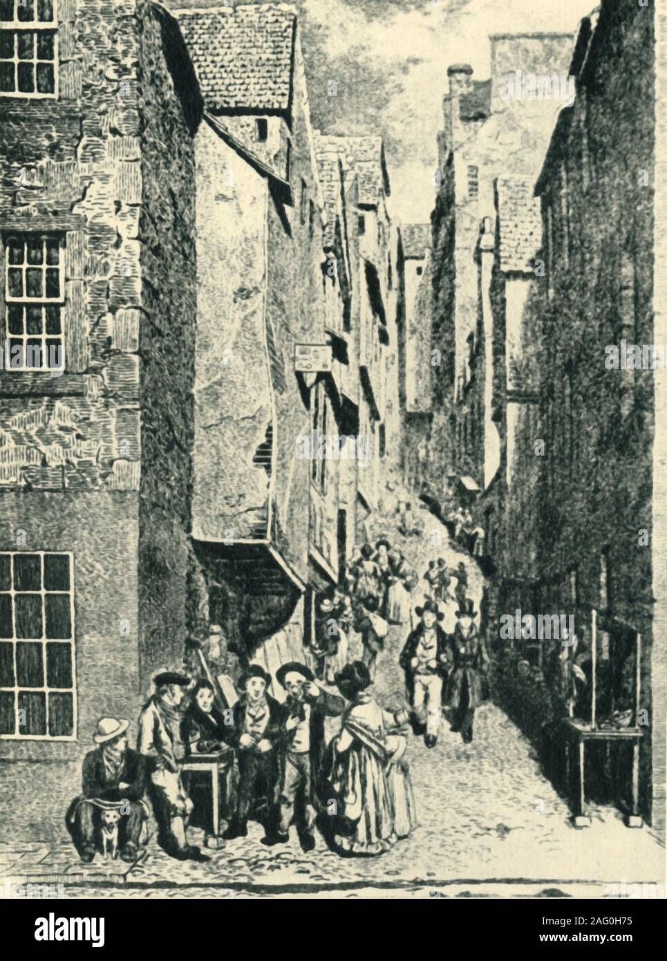 "Libberton Wynd dal Cowgate', all'inizio del XIX secolo (1946). La Libberton Wynd era una strada in salita a Edimburgo, Scozia. Da "La vita tra gli scozzesi", da Janet Adam Smith. [Collins, London, 1946] Foto Stock