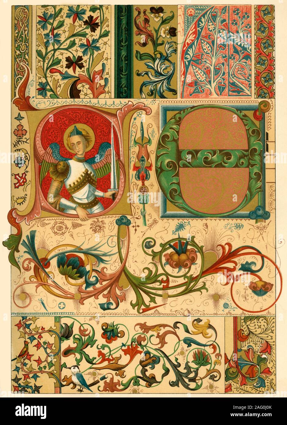 Medieval manoscritti miniati, (1898). 'Figg 1-4: dal XIV secolo. Figure 5-13: con il singolo di foglie e fiori dal XV secolo...nell'illuminazione di manoscritti le forme più vivace dell'ornamento sostituito lentamente il round, superficie-riempimento di forme di stile romanico. I fiori sono stati parzialmente idealizzato, anche alcuni direttamente dalla natura, e le figure 8 e 13 ci danno un idea di come entrambi i tipi di trattamento sono spesso combinati, specialmente nel secondo tempo gotico. Caratteristicamente di questo tempo è una profonda ombreggiatura, nonché l'uso di mezzo di toni e la posa delle luci. Remarkabl Foto Stock