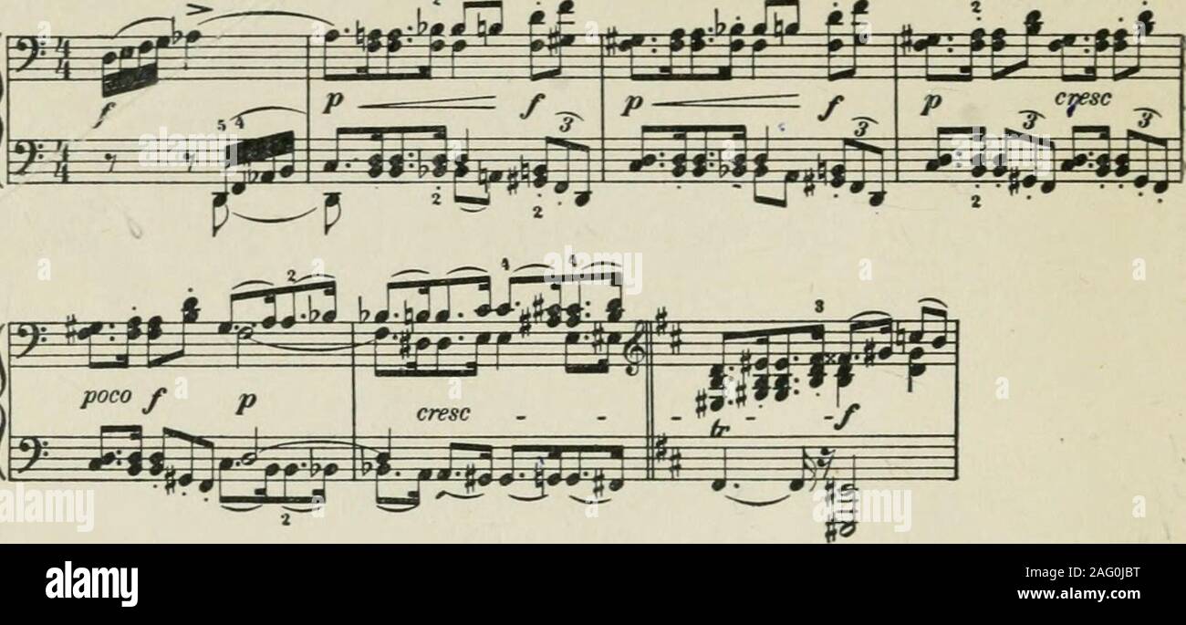 . Una guida per il Parsifal, il dramma musicale di Richard Wagner; la sua origine, la storia e la musica. Come Gurnemanz purtroppo riconosce la presenthopelessness di alleviare il re, sentiamo thetones del ]iotto di promessa (pagina 12, sistema i),che successivamente viene fornito in forma più completa come theprophecy è descritto come segue: J^ VI. Il motto della promessa pp da pit-y lightend, il guileJess Fool, attendere per lui, il mio strumento scelto ^^ ,r ? Ho,- MM ^ poi arriva il rush di Kundrys mad ap- | ^proach, per i quali l'orchestra presenta due //^Vthemes. In primo luogo, prima che il suo aspetto, il cavallo - ^movente (pagina 13, sistema 3), che io Foto Stock