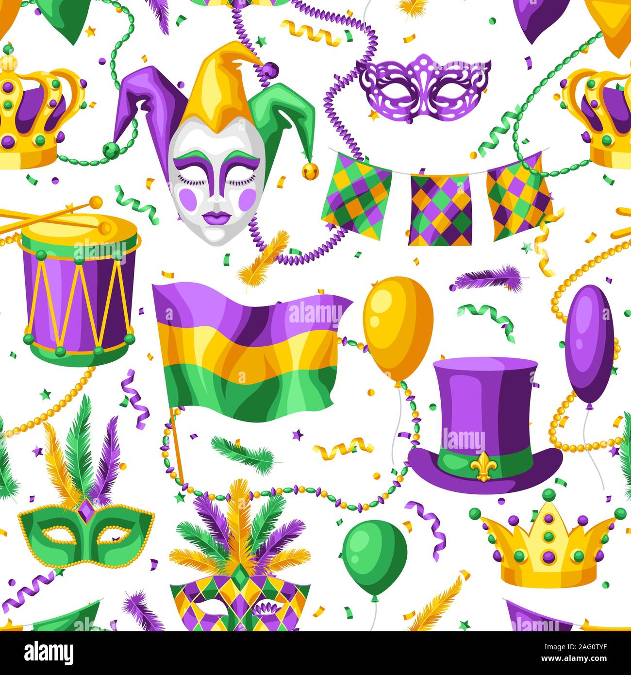 Mardi Gras party seamless pattern. Illustrazione Vettoriale