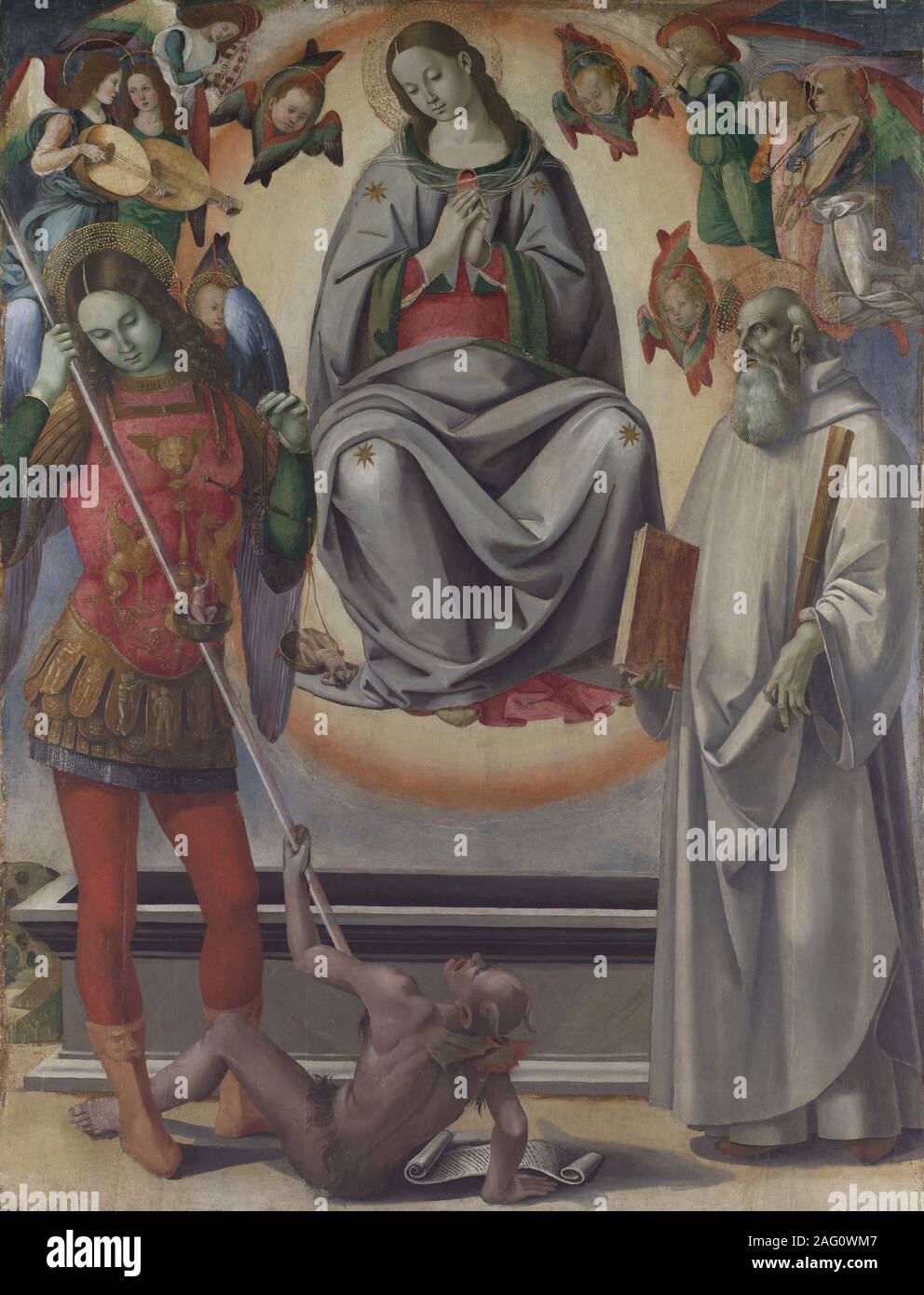 L'Assunzione della Vergine con i Santi Michele e benedetto, ca. 1493-96. Foto Stock