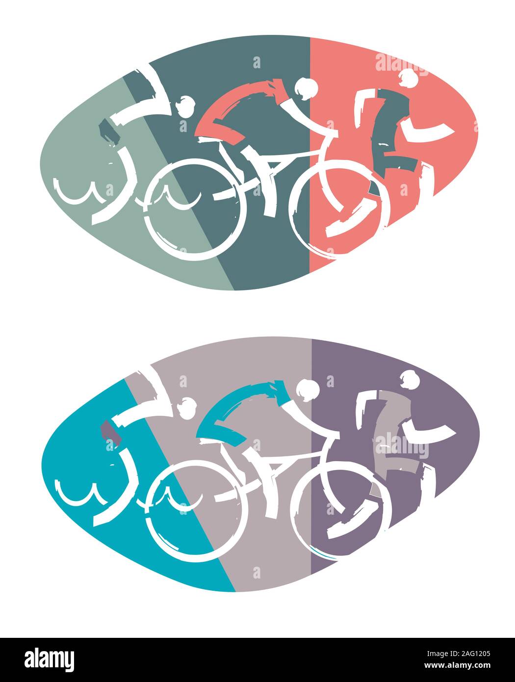 Nuotatore, ciclista, runner racers. Tre triathlon atleti stilizzati. Vettore disponibile. Illustrazione Vettoriale