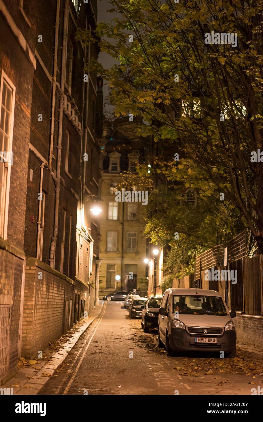 Westminster strada laterale di notte, Londra, Regno Unito Foto Stock