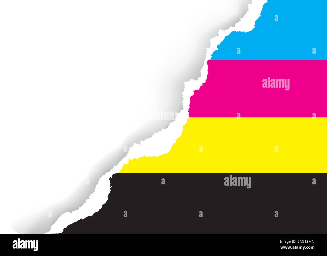 Presenza di frammenti di carta con stampa CMYK Colori. Illustrazione. Luogo ideale per il tuo testo o immagine. Vettore disponibile. Illustrazione Vettoriale