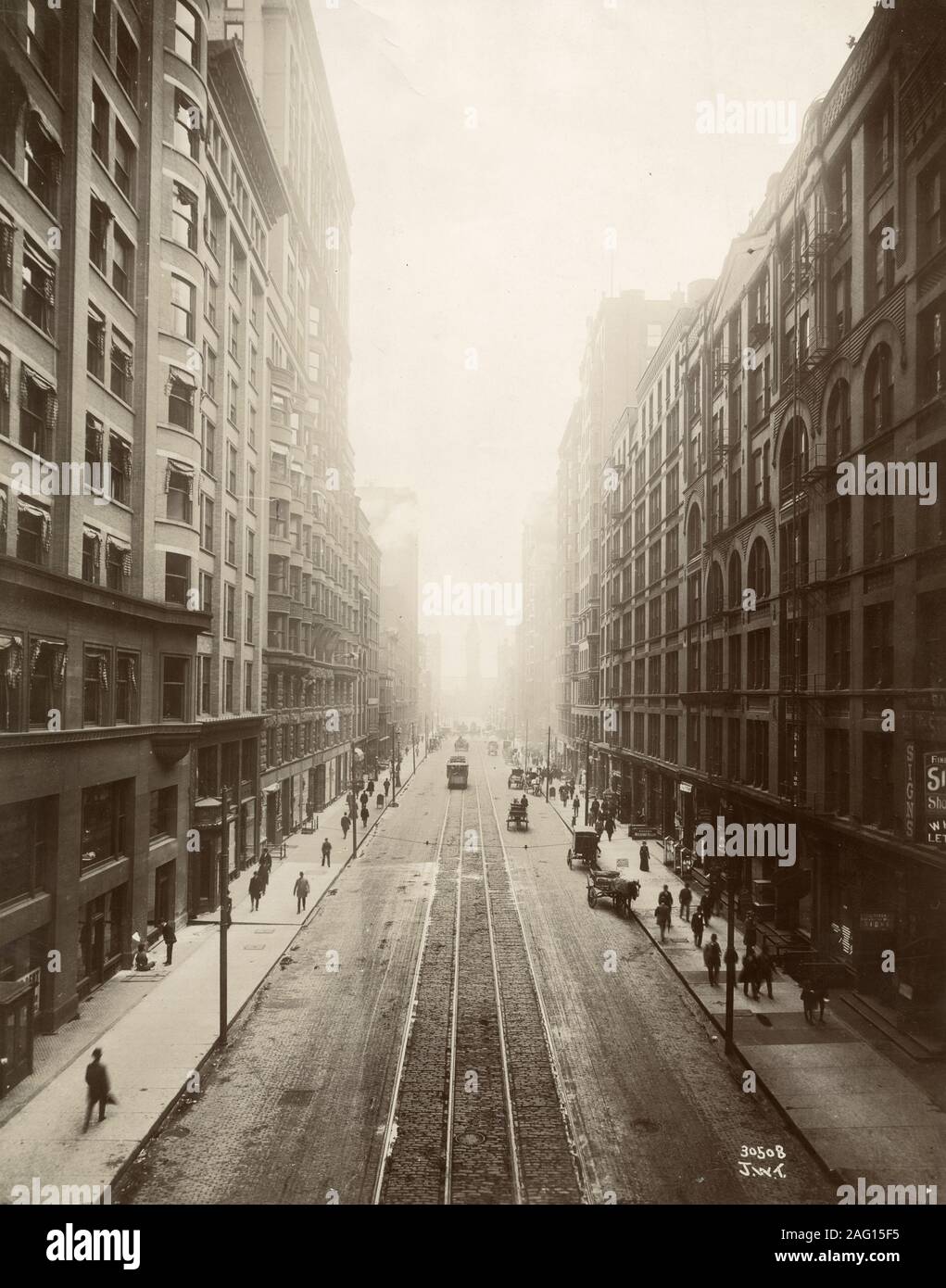 Nei primi anni del XX secolo vintage premere fotografia - visualizza in basso Dearborn Street, Chicago, circa 1920s. Foto Stock