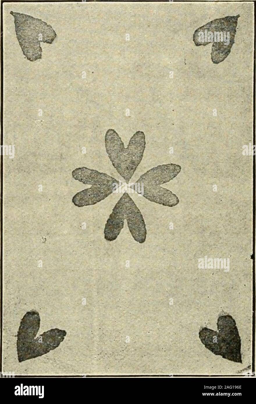 . Suggerimenti per l'artigianato a scuola e a casa. La figura XIV. Più artistico di San Valentino sono formate da bineprints, che vengono facilmente fatte dai bambini 196 Suggerimenti per il lavoro a mano se stessi. Utilizzare i fiori per i disegni. Eitherthose che sono raccolti di fresco o  quelli thathave stato premuto può essere emplo3^ed withequally effetti buoni. Tagliare il blu della carta di stampa. La figura XV. dai grandi fogli a quadretti, cerchi o ob-anela della dimensione desiderata. Questo deve essere fatto byartificial luce, o la sera o in una camera oscura nelle ore diurne. Prestare attenzione che la carta cianografica non è esposta alla l Foto Stock