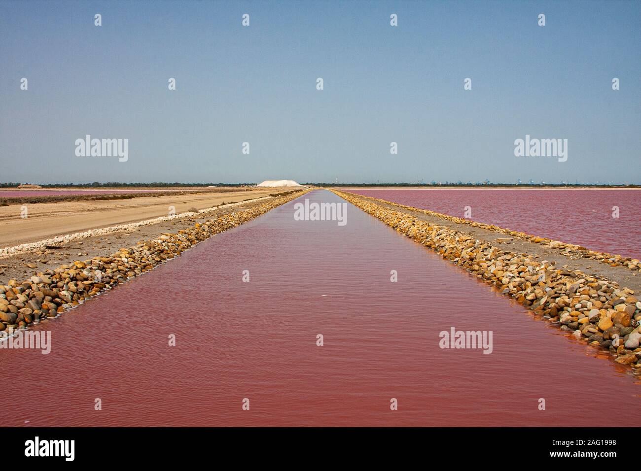 Francia, Arles, Camargue, l'Aigues Mortes saline al delta del fiume Rodano Foto Stock