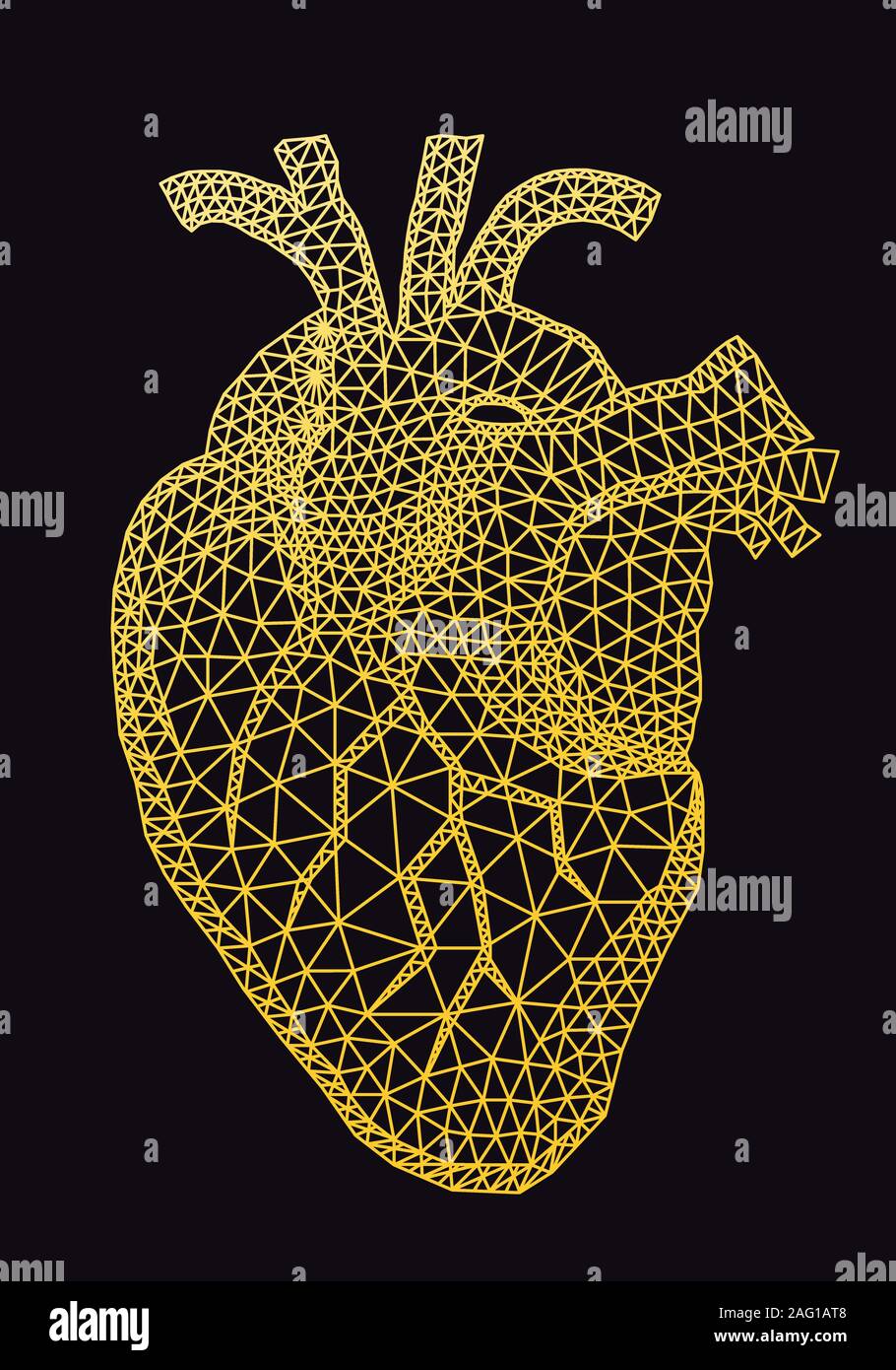 Oro cuore umano con disegno geometrico, illustrazione vettoriale Illustrazione Vettoriale