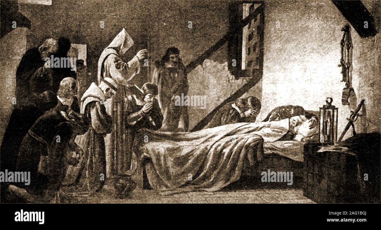 Un 1909 rappresentazione della morte di Cristoforo Colombo (1451-1506). Foto Stock