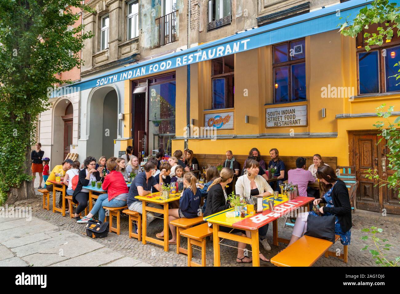 Sud ristorante indiano nel quartiere Prenzlauer Berg di Berlino, Germania Foto Stock
