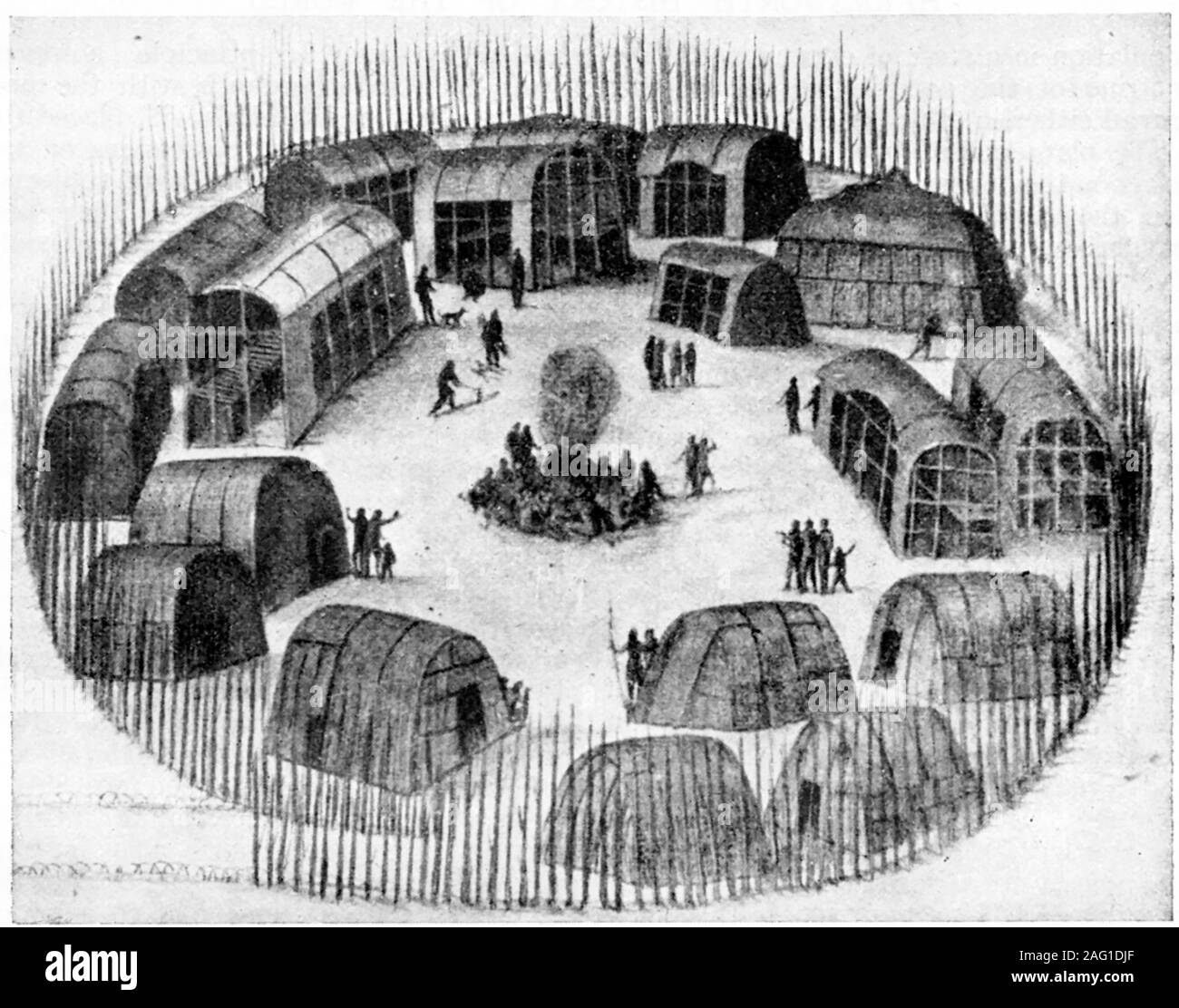 Un inizio di disegno di North American abitazioni - uno schizzo della città nativa di Pomeiock, noto anche come Pampticough, Pomouik, Pomeiok, Pomoui & Pamlico. Foto Stock